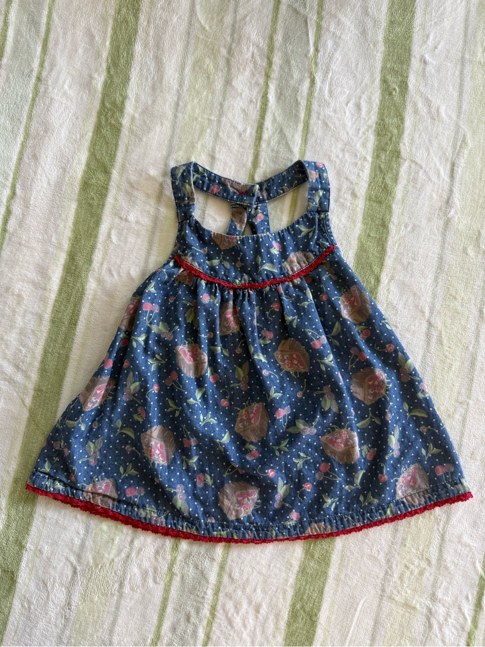 Matilda Jane Navy Blue Floral Tank Top with Cherries and Red Trim